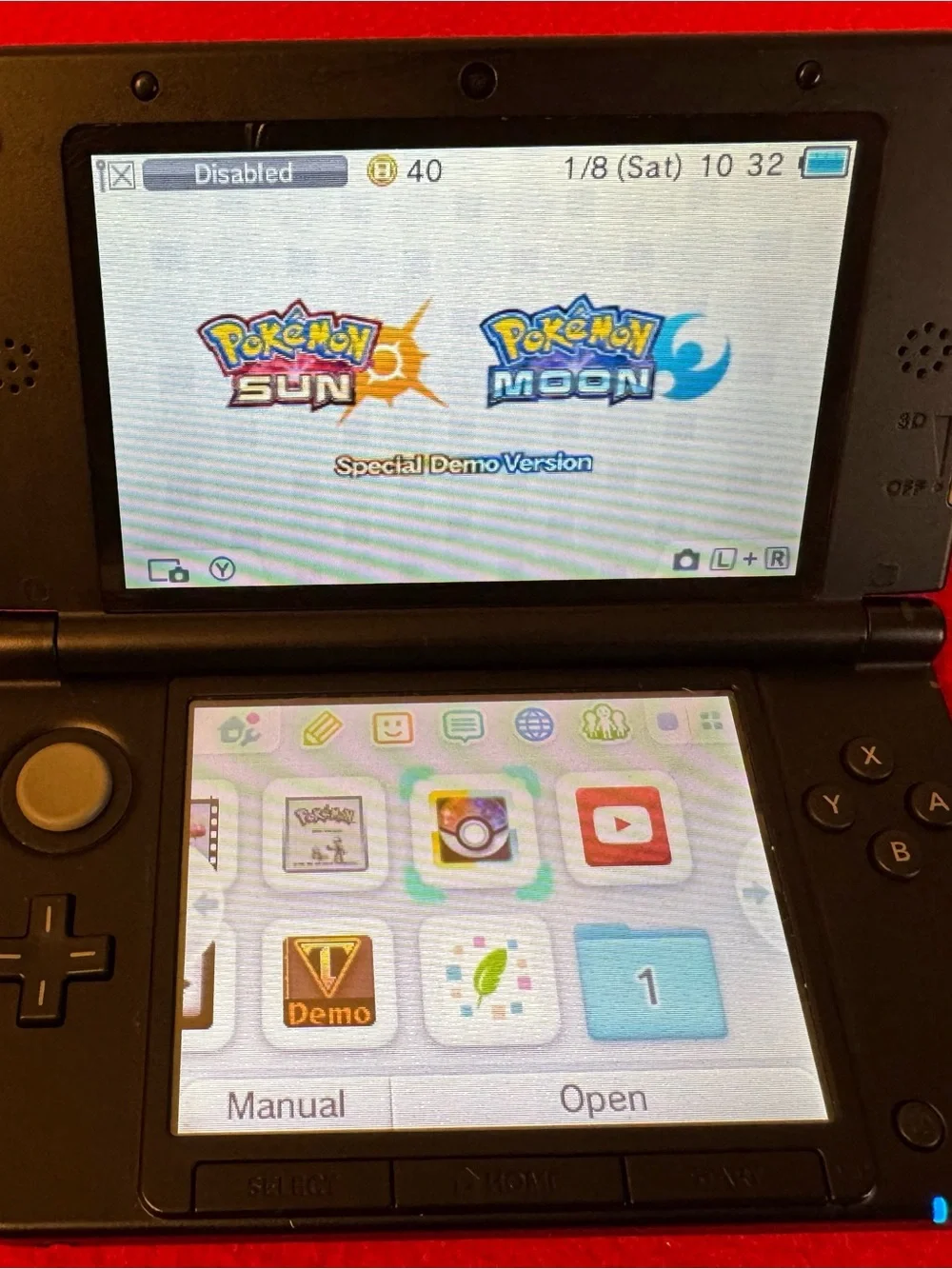 Nintendo 3DS XL Handheld Console Red + Charger W/SD Card Tested- ( Read